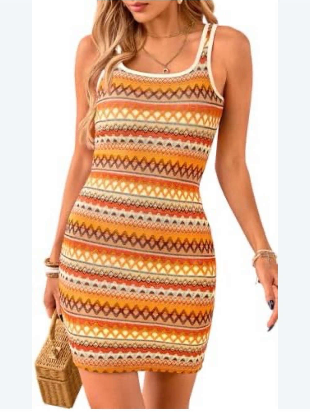 Pretty Garden Women's Size S Orange Boho Knit Crochet Bodycon Tank Dress NWT